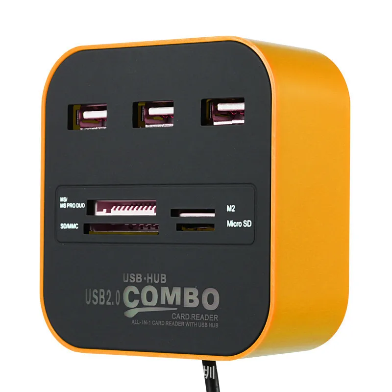 USB комбинированный концентратор 3 порта USB 2,0 комбо кардридер Поддержка U диск TF SD для ПК компьютера мобильного телефона
