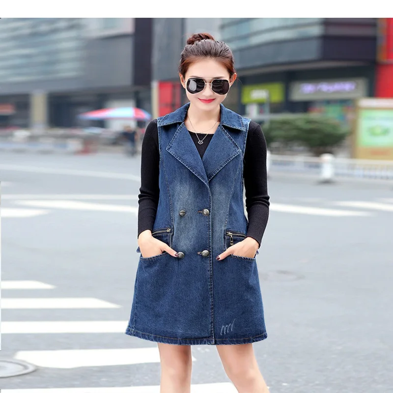 Женская Джинсовая безрукавка повседневный облегающий двубортный жилет из