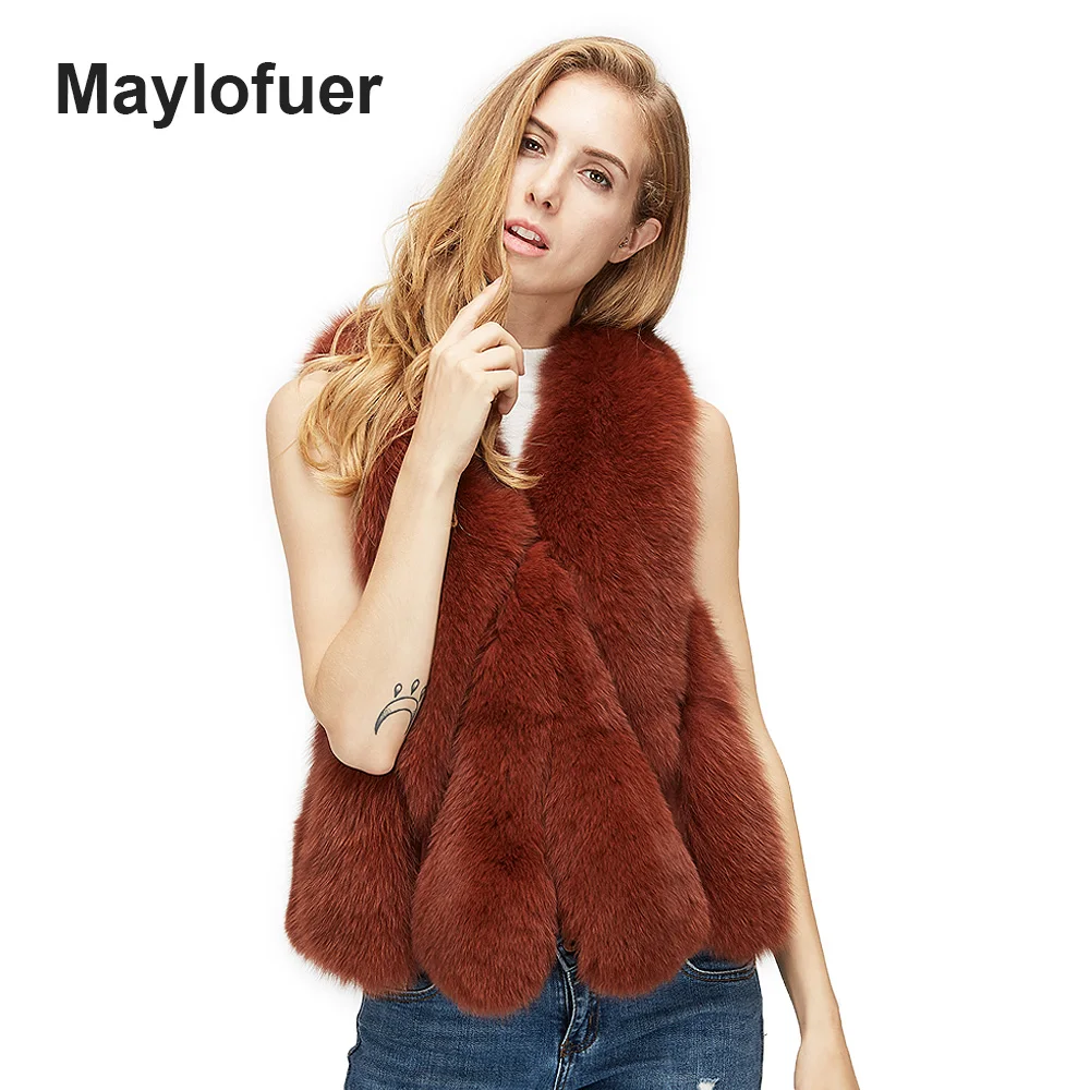 100% Real Fox Fur Vest Natural Whole Vests Women Regular Gilet Strip Jackets Short Coat | Женская одежда