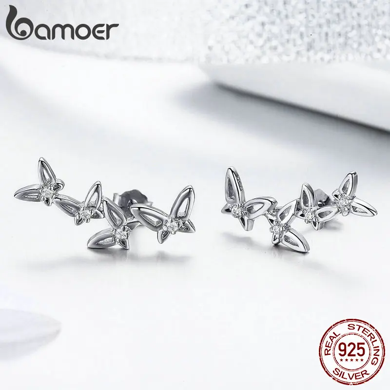 BAMOER GAE056 высокое качество 925 пробы серебро простой Танцы бабочка серьги со