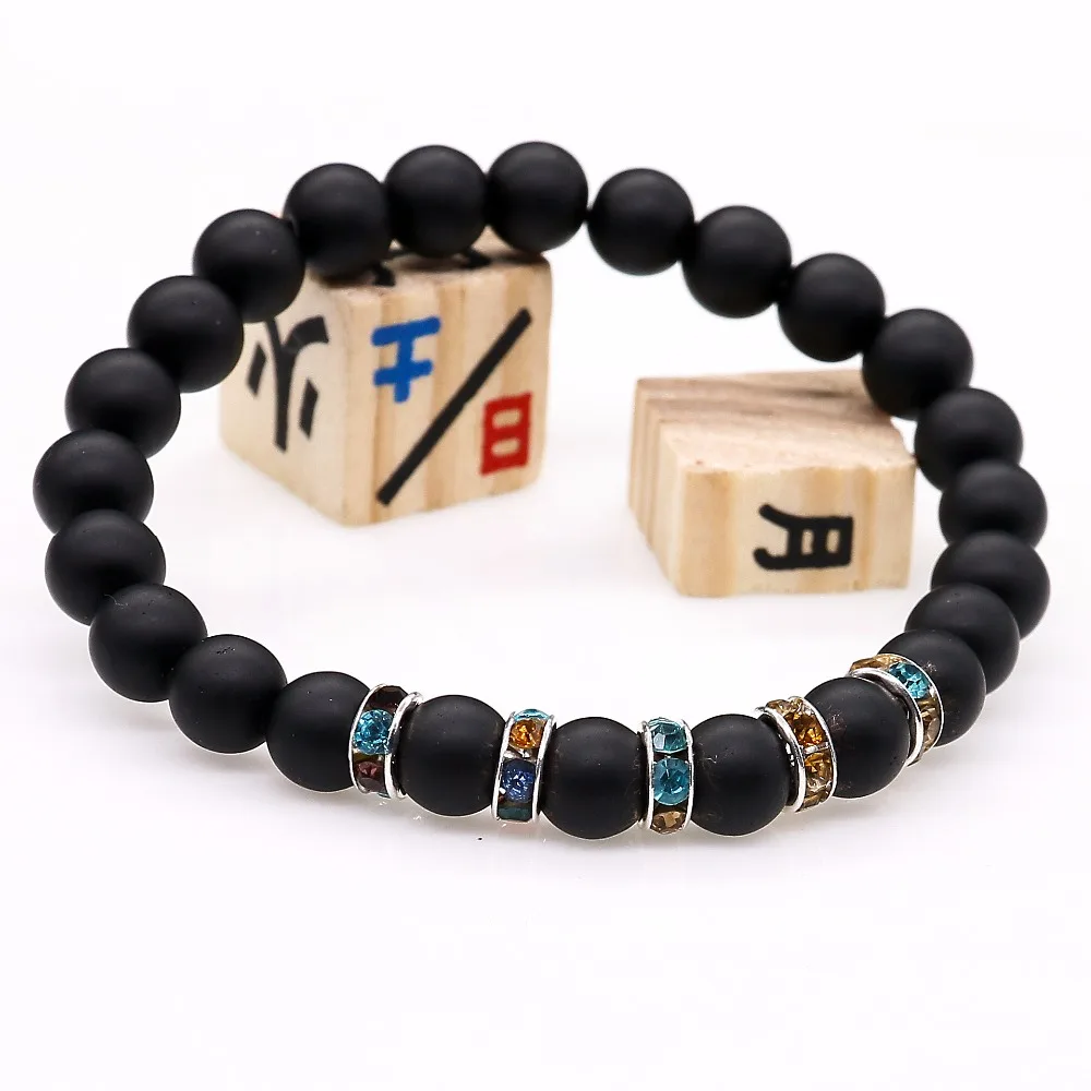 Новинка черный матовый браслет 8 мм Красочные Стразы очаровательный подходит для