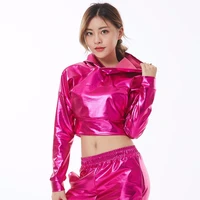 wholesale exclusive new fashion 2018 spring summber jazz loose thin unisex rose red shiny top performance wear dance jackets