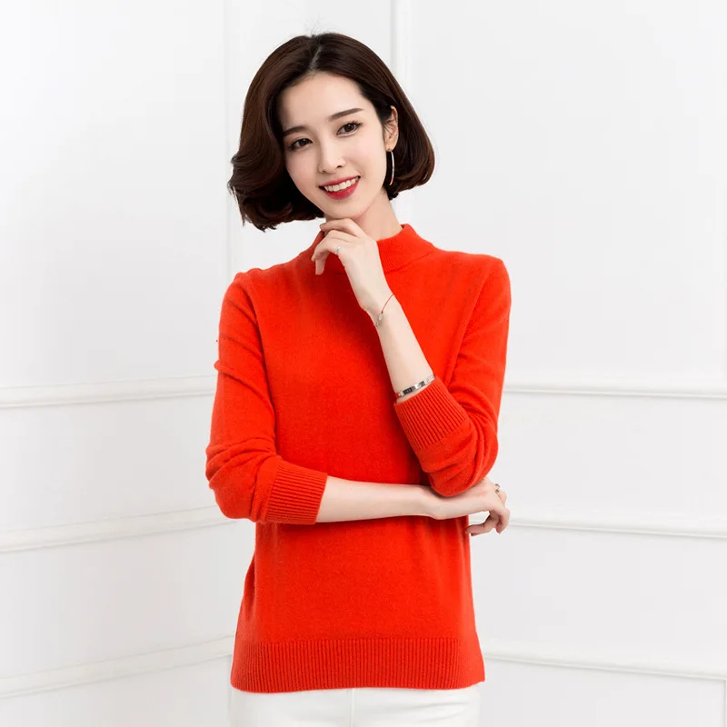 Spring Autumn And Winter Knitted Sweaters New Semi-high-collar Wool Bottom Shirt For Women | Женская одежда
