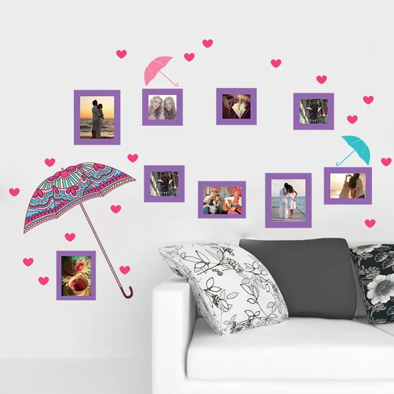 Romantic photo wall stickers purple flower umbrella living room background decoration dormitory layout | Дом и сад