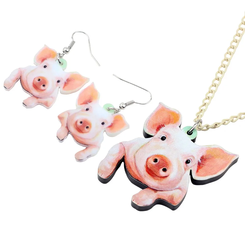 Bonsny акриловые серьги-свинка Happy Pig ожерелье с цепным воротником Мультяшные фермы