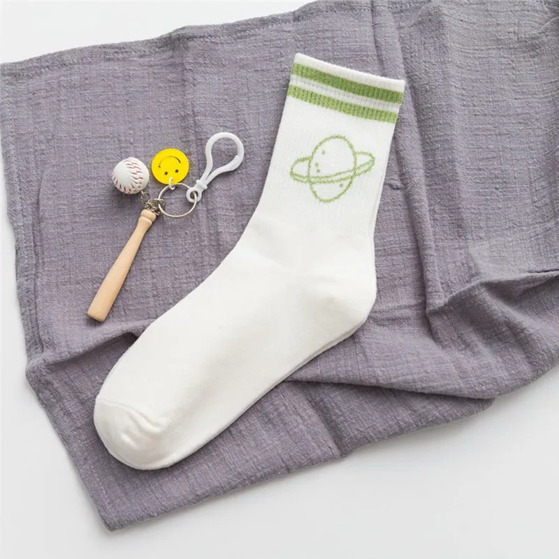 Universe Green Вселенная одежда аксессуары мультфильм хлопок Harajuku летние дышащие милые женские полосатые весенние 1 пара забавные носки - Цвет: Universe Green