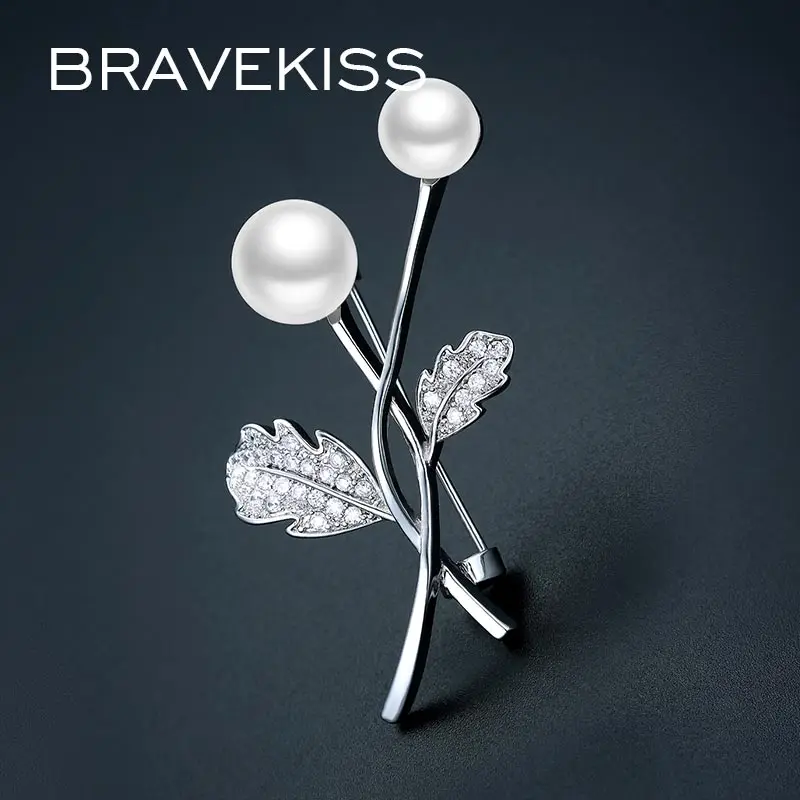 BRAVEKISS Leaves Brooches Pins Vintage Style Pearl Large foe Women Wedding Accessories Jewelry Christmas Gifts BUX0026 | Украшения и