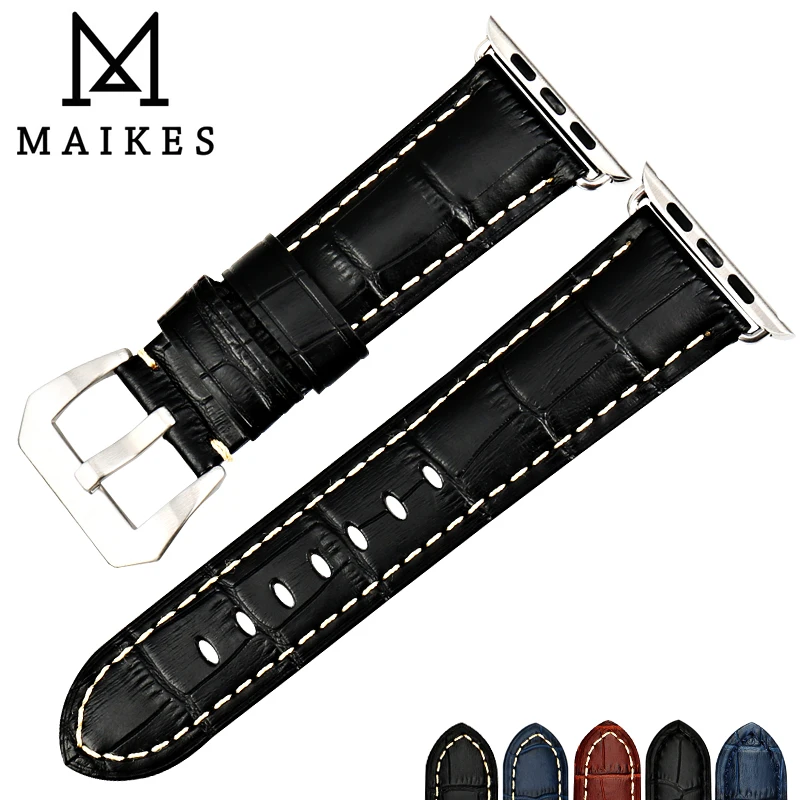 MAIKES Genuine Leather Watch Strap Replacement For Apple Watch Band 45mm 44mm 40mm 42mm 38mm Series 8 7 6 5 4 3 2 1 All Models