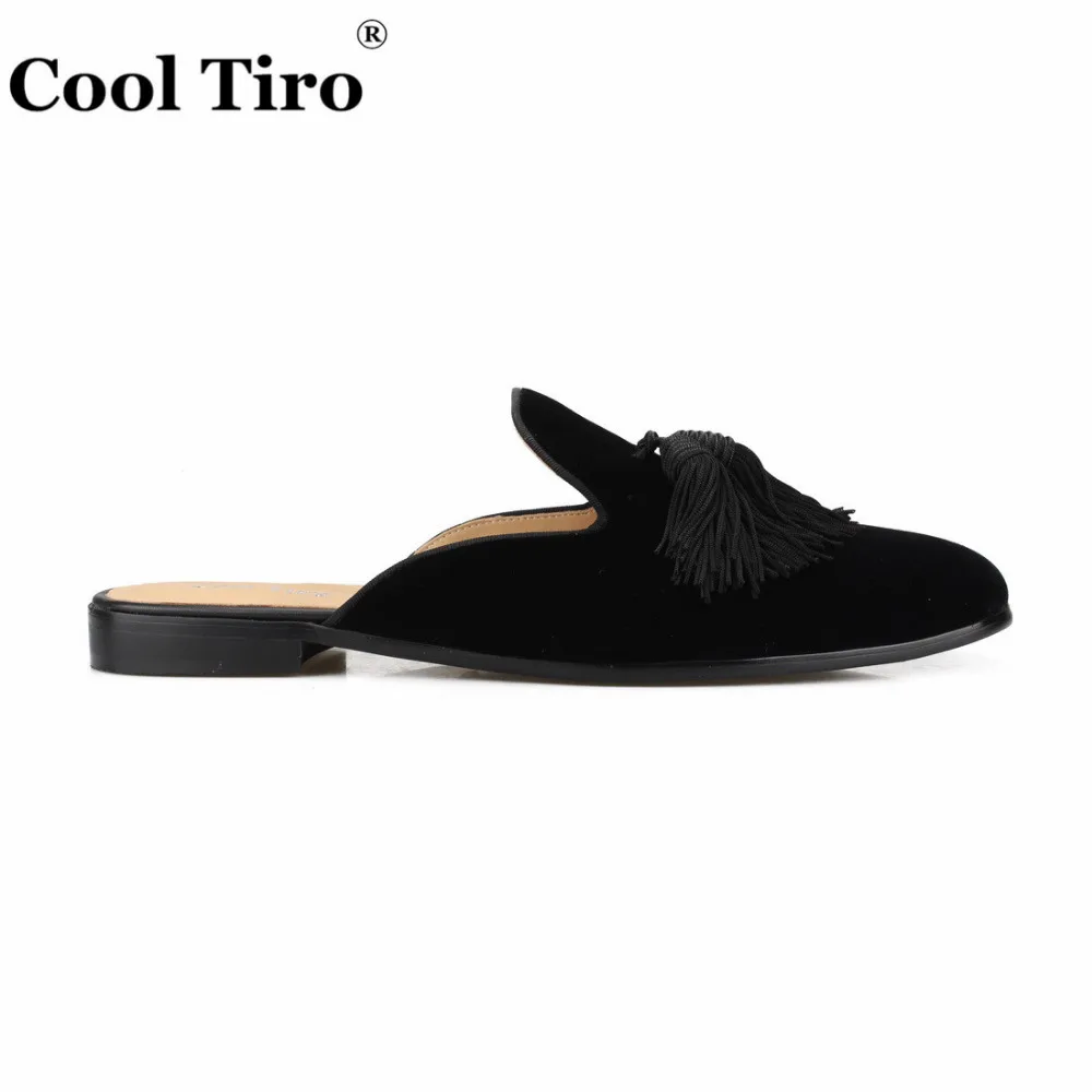 Cool Tiro/черный бархат Ленточки Шлёпанцы Мужские тапочки Slip-On Туфли без каблуков повседневная обувь из натуральной кожи ручной работы внутренних и наружных