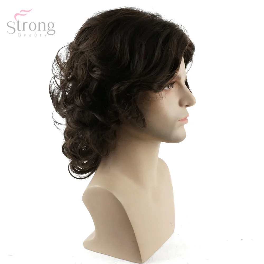 StrongBeauty мужской парик коричневый Средний кудрявый синтетический натуральный полный парик
