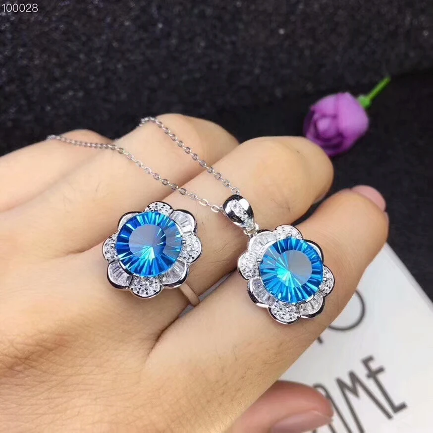 Комплект из колье и серёг серебра 925 пробы с голубым топазом|Ювелирные наборы| |