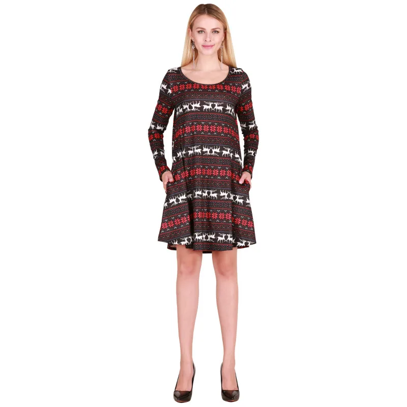 Densely dress 2017 autumn winter women christma dresses elk snowflake prints long sleeve high bifurcate bodycon party | Женская одежда