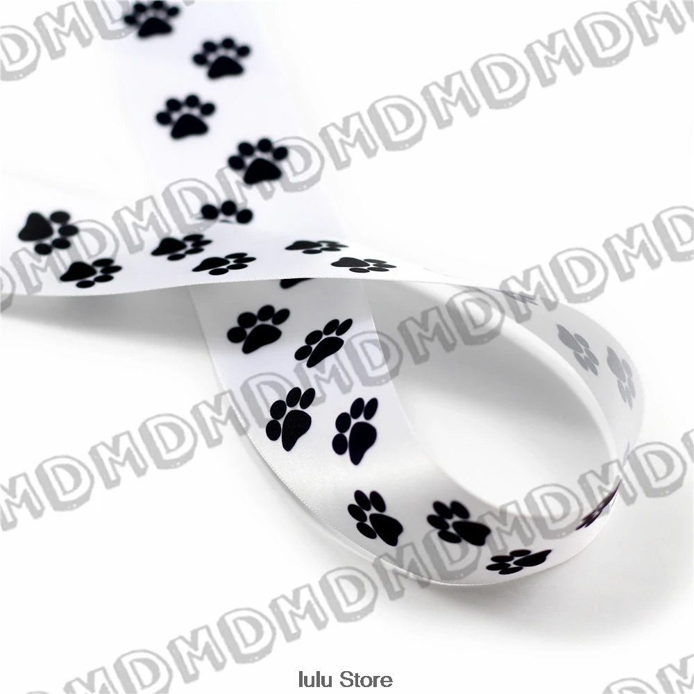 

100 Yards 9mm-75mm Size Dog Paw Printed Satin Ribbon DIY Handmade Gift Wrapping, Packing Webbing HT01-PG022-03844
