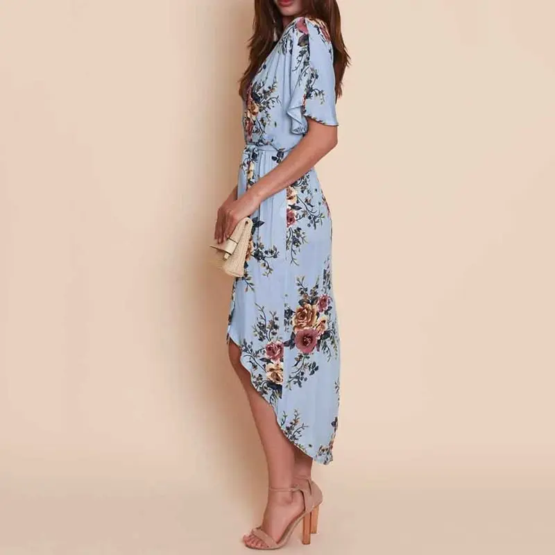 Летнее пляжное платье с цветочным рисунком женское богемное модное