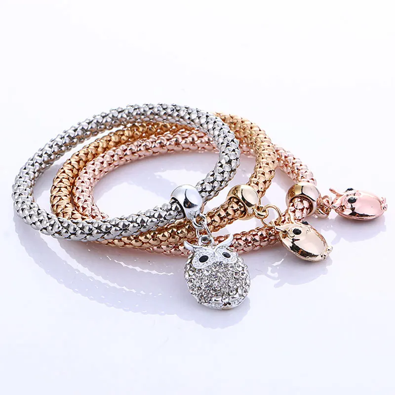 ISINYEE 3 шт./лот модный Череп Корона Хамса Сова Слон браслеты с кристаллами для