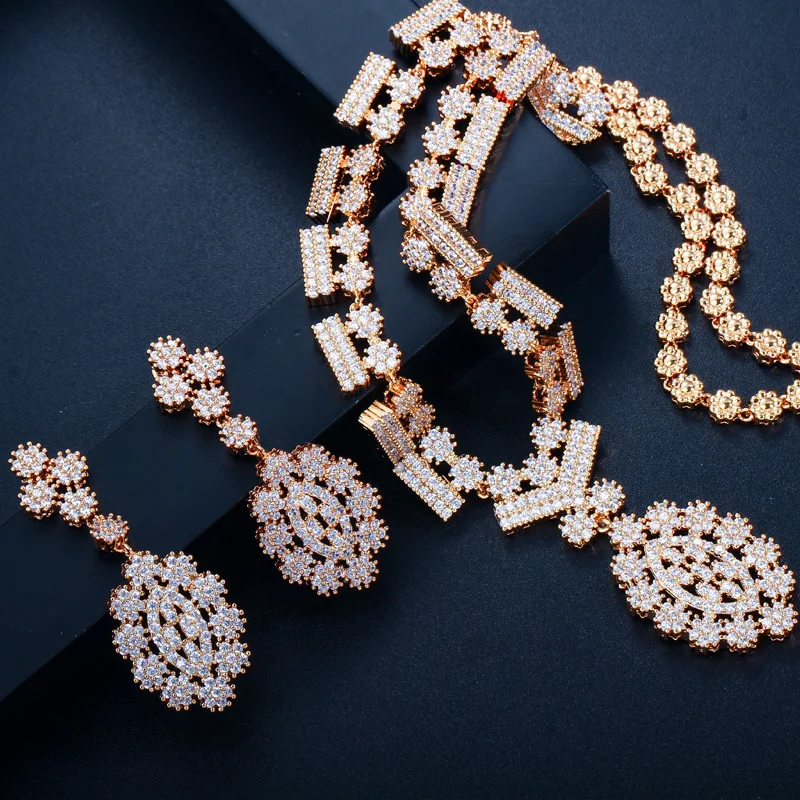Stunning Dubai Gold Color Cubic Zirconia Heavy Jewellery Set For African Beads Nigerian Wedding Jewelry Sets | Украшения и