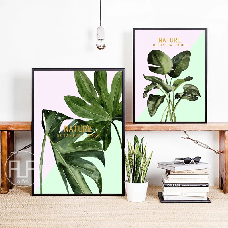 

Small Fresh Green Leaves Canavs Painting Nordic Plant Poster Minimalist Art Wall Pictures For Home Bedroom Decoration Unframed