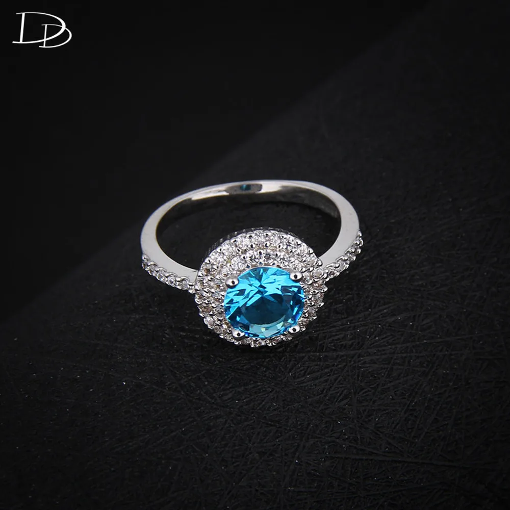 Женское кольцо с круглыми синими кристаллами серебряное винтажное для помолвки