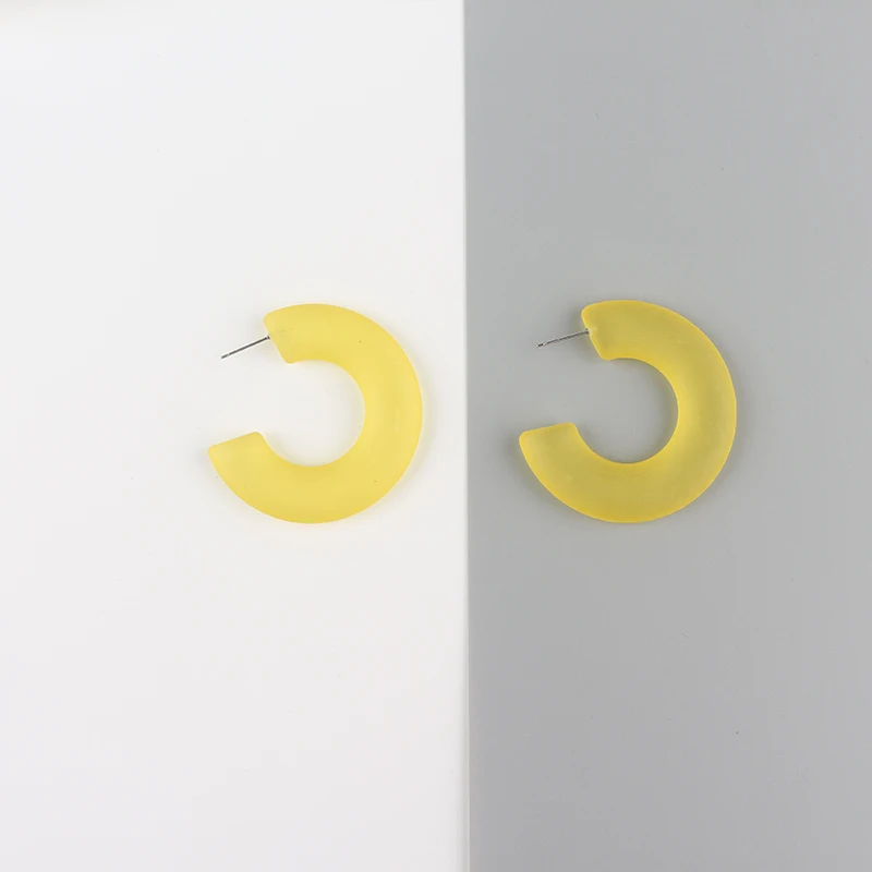 Lemon Yellow Lucite акриловые серьги-кольца, летние цветные Серьги фруктового сока, сказочные матовые геометрические серьги в форме C в Корейском стиле