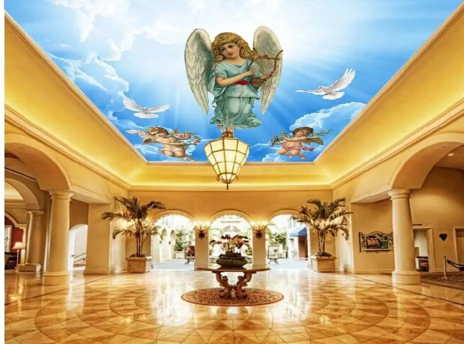 Пользовательские 3d фото обои Ангел Фея синее облако потолок ТВ фон роспись