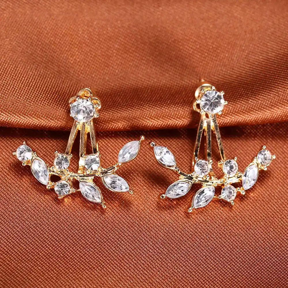 Gold Color Новая мода сердце из имитации жемчуга с украшением в виде кристаллов в форме цветка с «крыльями ангела» Корона серьги-гвоздики геометрической формы для Для женщин заявление ювелирные изделия уха - Окраска металла: Gold Color