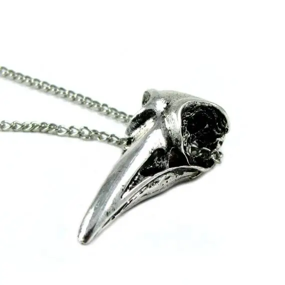 Ожерелье с кулоном в виде птицы и черепа из античного серебра|pendant necklace|skull pendantbird