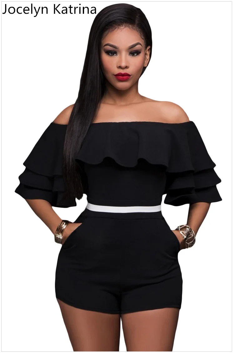 Jocelyn Катрина Марка Лето с коротким рукавом ширина плеч Falbala Комбинезоны Off The Shoulder