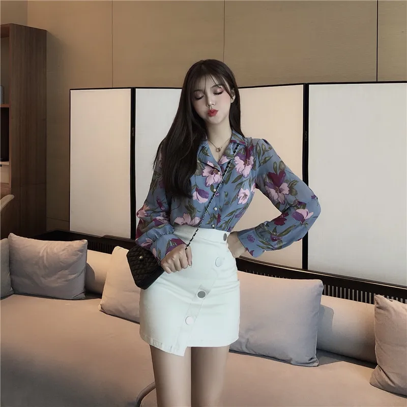 

spring fall long sleevetops Korean style Women Clothing fashion brand thin chiffon Blouses Loose casual Shirts vetement femme