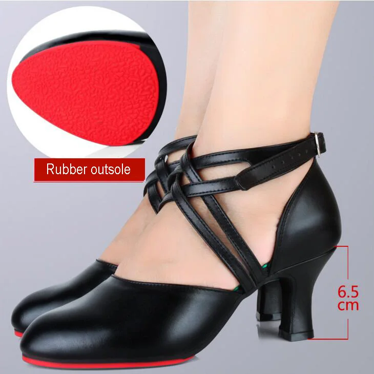 Black 6.5cm Heel Профессиональная женская Обувь для бальных танцев, латинских танцев, кожаная красная обувь для танго, женская обувь с закрытым носком, обувь для сальсы, женская обувь на высоком каблуке 8 см - Цвет: Black 6.5cm Heel