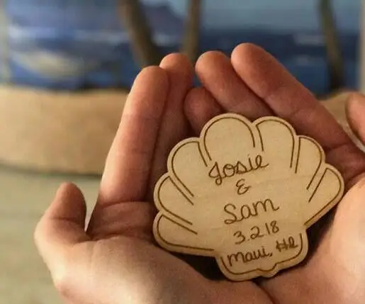 Персонализированная гравировка на дереве морской раковины океана WeddingSave даты