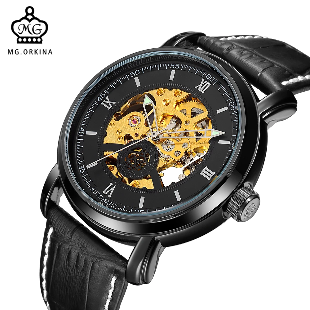 ORKINA мужские часы Топ бренд класса люкс Золотой Скелет автоматические