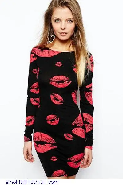 Fashion Red Lips Print Dress LC21862 | Женская одежда