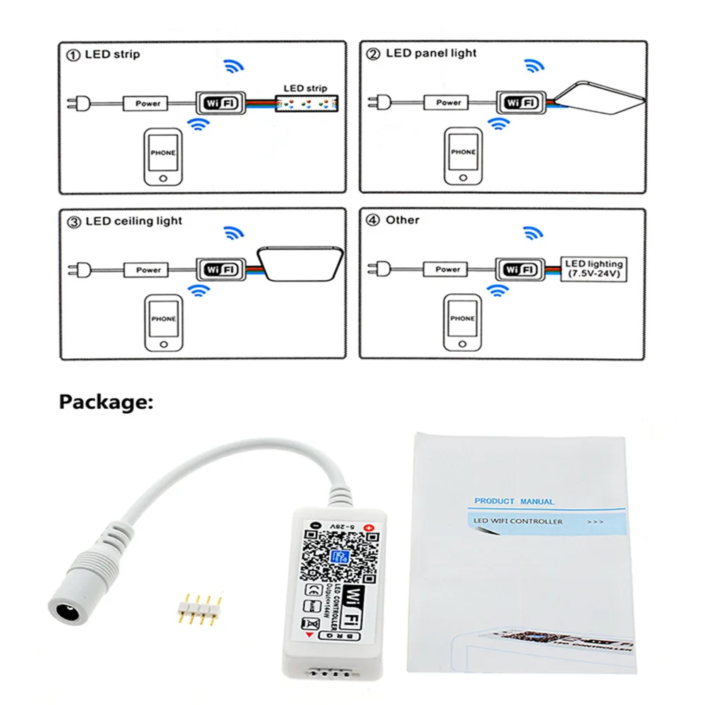 Светодиодная лента Necen 2x5 м WIFI 600LED s RGB 5050 с мини Wi-Fi контроллером и светодиодным