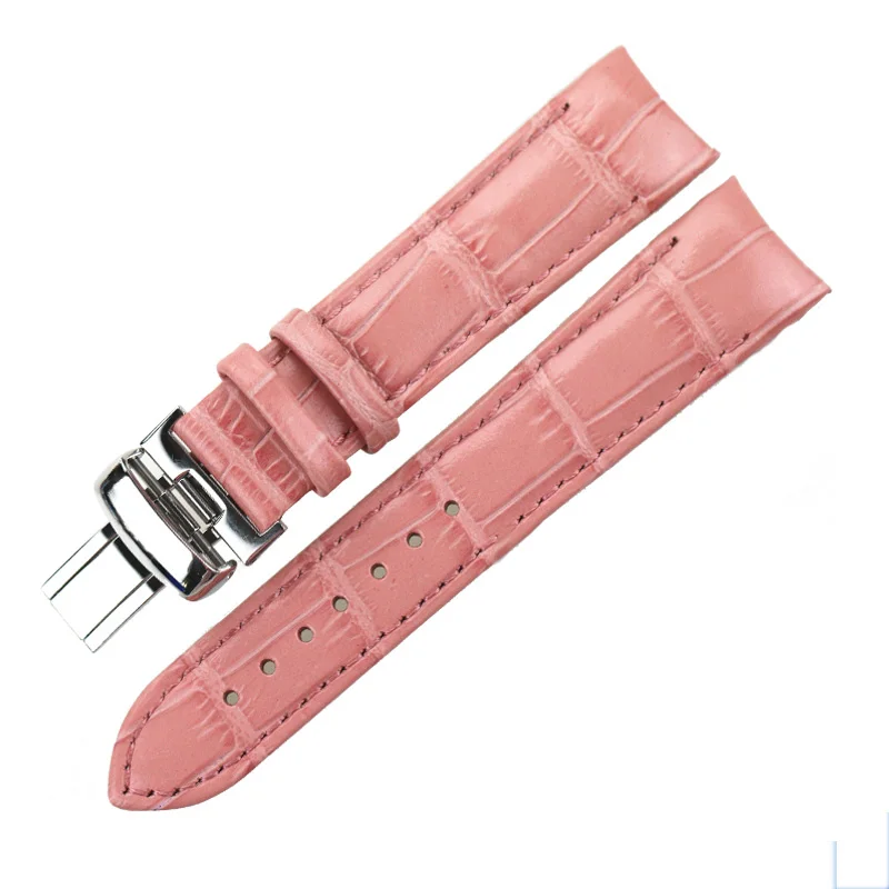 Женский ремешок ISUNZUN для часов Tissot T035210A T035207, ремешок из натуральной кожи, высококачественный кожаный ремешок - Цвет ремешка: Pink Silver Buckle