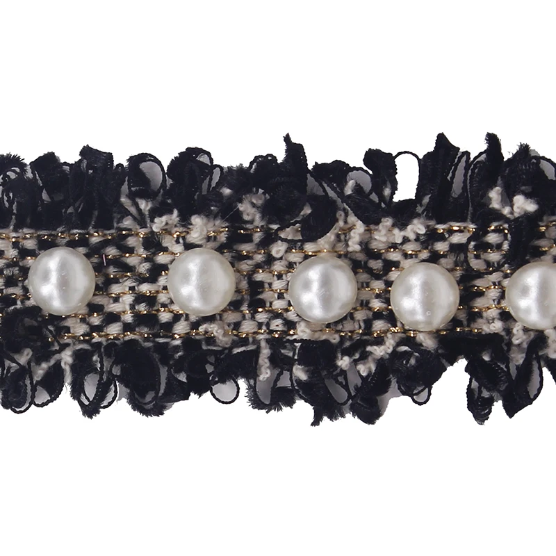 10 ярдов бисером черный белый кружева ленточная отделка бахромы аппликация Ткань