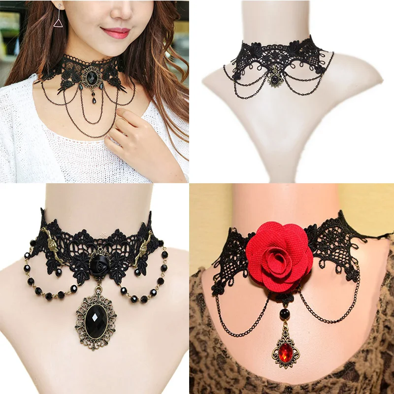 

Gothic Wide Flower Black Lace Chokers Necklaces for Women Fashion Punk Gothic Choker Sweet Vintage Collares Necklace