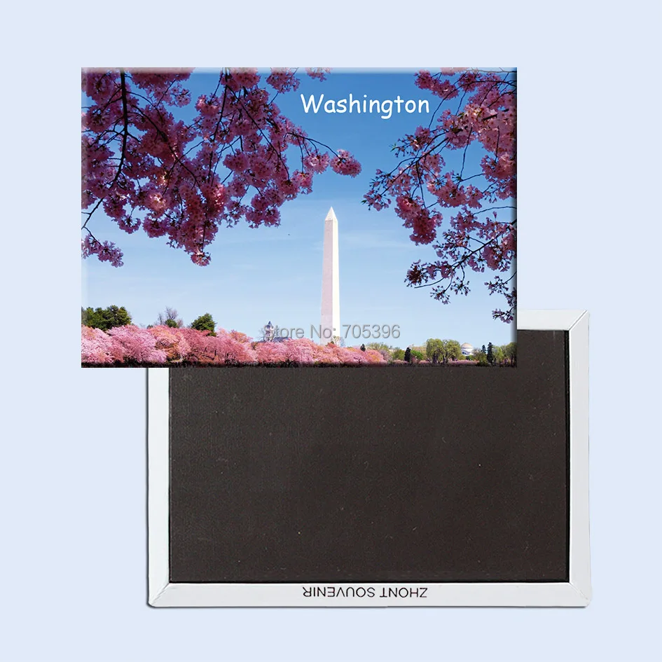 Туристические магниты на холодильник 78*54 мм Washington-Dc-Monument-Blossom жесткие из