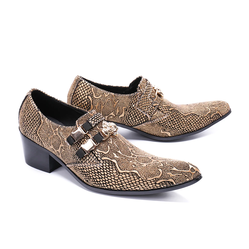 Итальянские мужские свадебные туфли увеличивающие рост Формальные золотистая