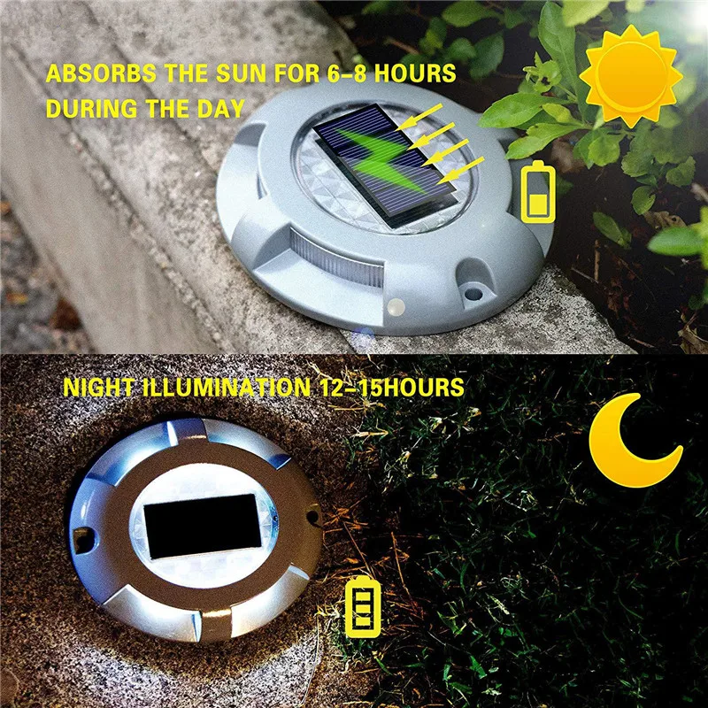 New Solar Powered Deck light Road Stud Lighting Aluminum IP65 Waterproof Outdoor Driveway Dock Path Ground Light Lamp | Лампы и
