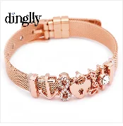 DINGLLY модные новые черные сетчатые браслеты из нержавеющей стали для женщин ключ-сердце, замок на велосипеде золотые бусины бренды браслеты подарок