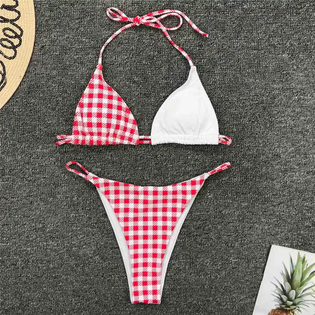 White Plaid Сексуальный леопардовый бикини с высокой посадкой, женский купальник, женский купальник, комплект бикини из двух предметов, купальный костюм, одежда для плавания V1567 - Цвет: White Plaid
