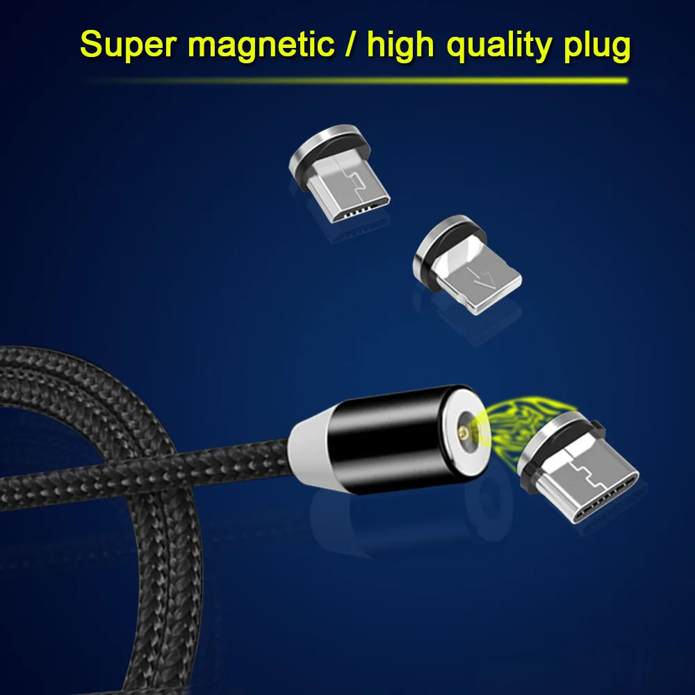 Светодиодный магнитный кабель для быстрой зарядки 3 в 1 Lighting Micro USB Type C IPhone X 7 8 6 XS XR