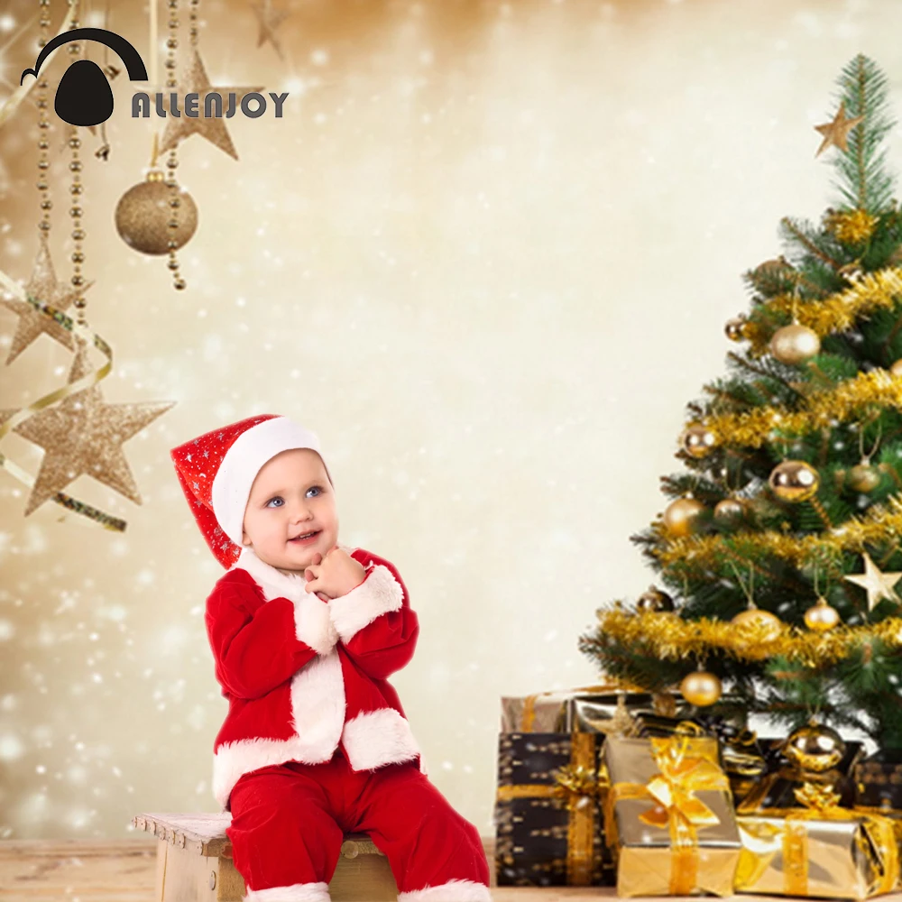 Allenjoy 5*7 футов Золотая елка Рождество фоны для фотосъемки снег стена с Chritsmas мяч дерево фоны для студийной фотосъемки