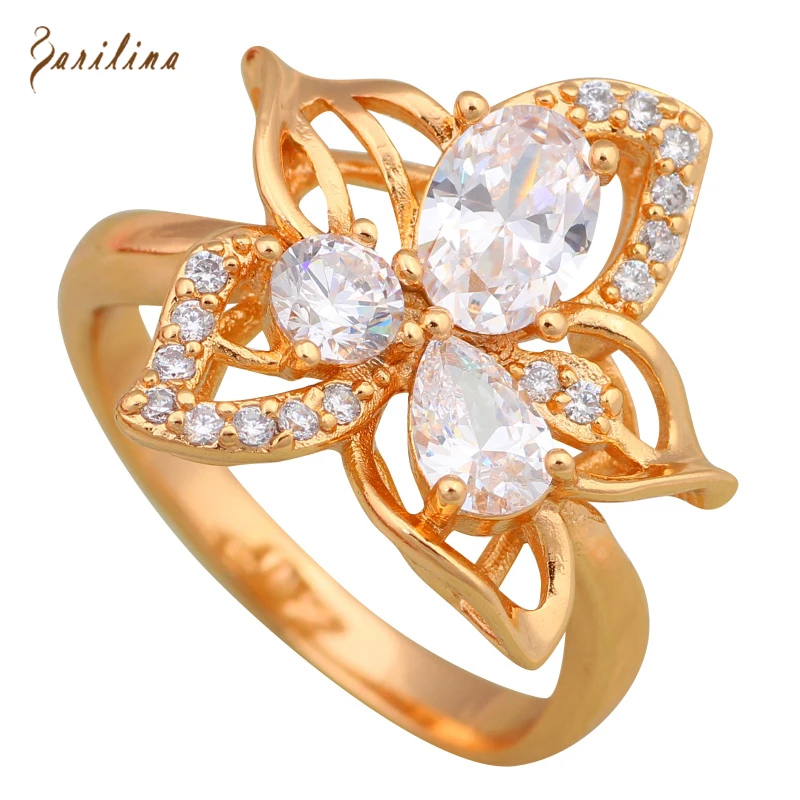 Женское кольцо с белым цирконием модное Золотое Размер 6 7 8 9 10 R573 2019|ring size|gold ringfashion