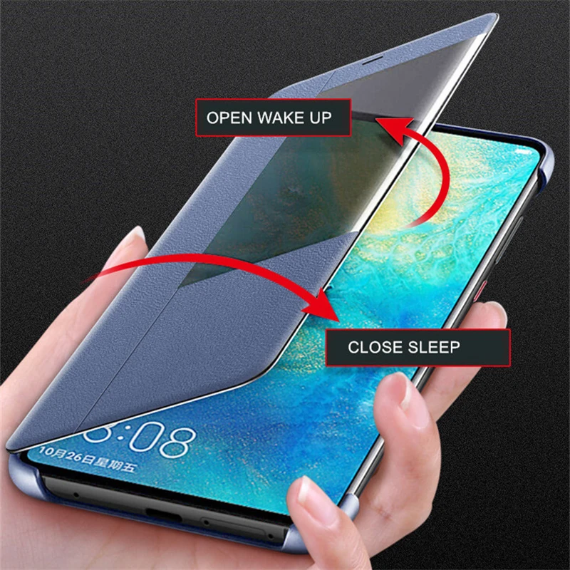 Кожаный чехол книжка KEYSION для Huawei Mate 20 10 P30 P20 Pro 20X Smart Touch View Window Cover полностью