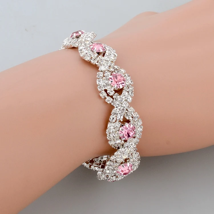 Silver pink Szelam Свадебные аксессуары посеребренные браслеты модное украшение со стразами браслет, ожерелье браслет для женщин SBR140169 - Окраска металла: Silver pink
