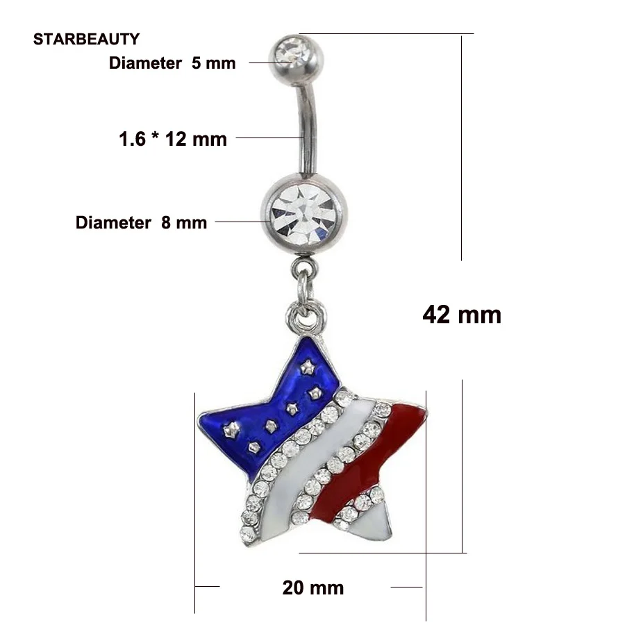 Новинка пирсинг для пупка с американским флагом цветные кольца в форме звезды
