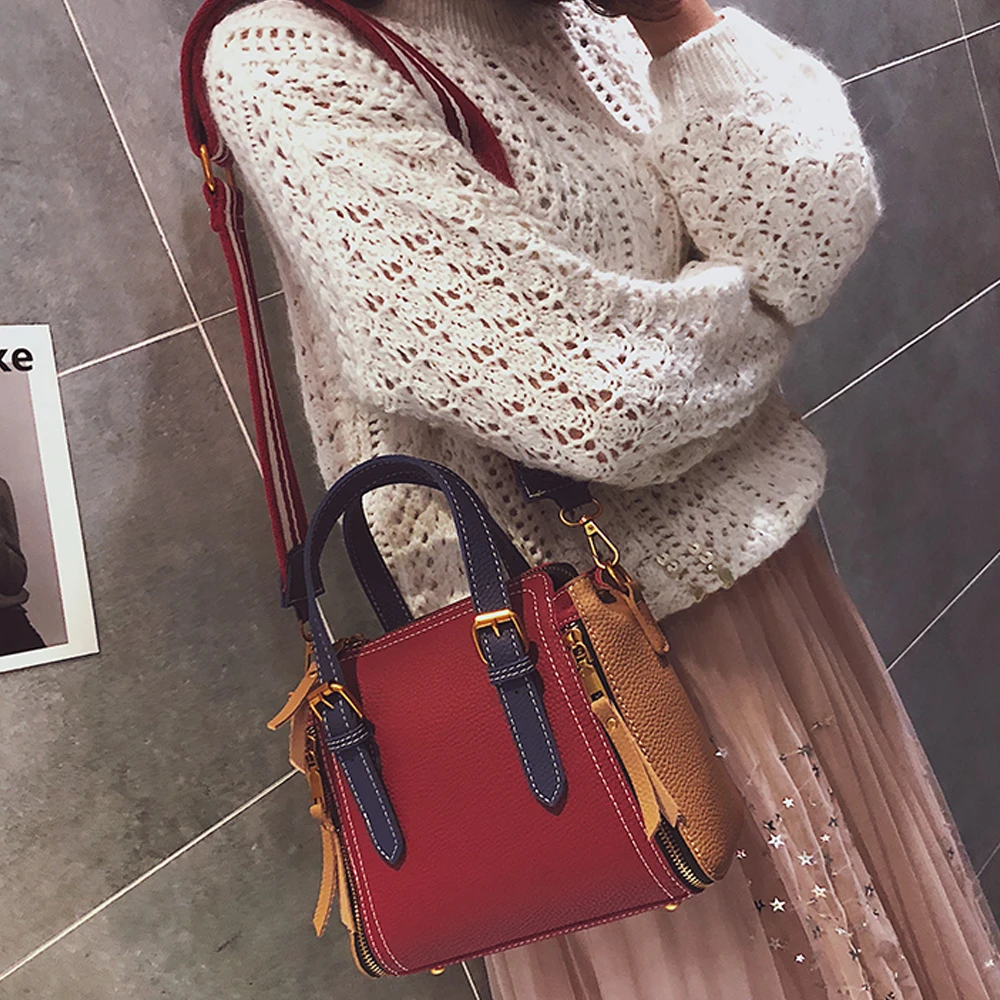 2018 JANESPRI Women Handbags Shoulder Crossbody Bag PU Leather Brand Panelled Casual Designer Top-Handle Tote Female Bolsas | Багаж и