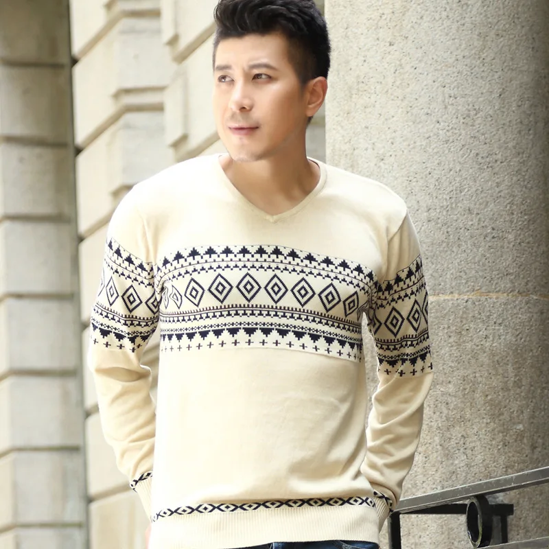 014 Winter men's SWEATER MENS Korean V collar self-cultivation jacquard sweater male direct manufacturers inventory foot | Мужская