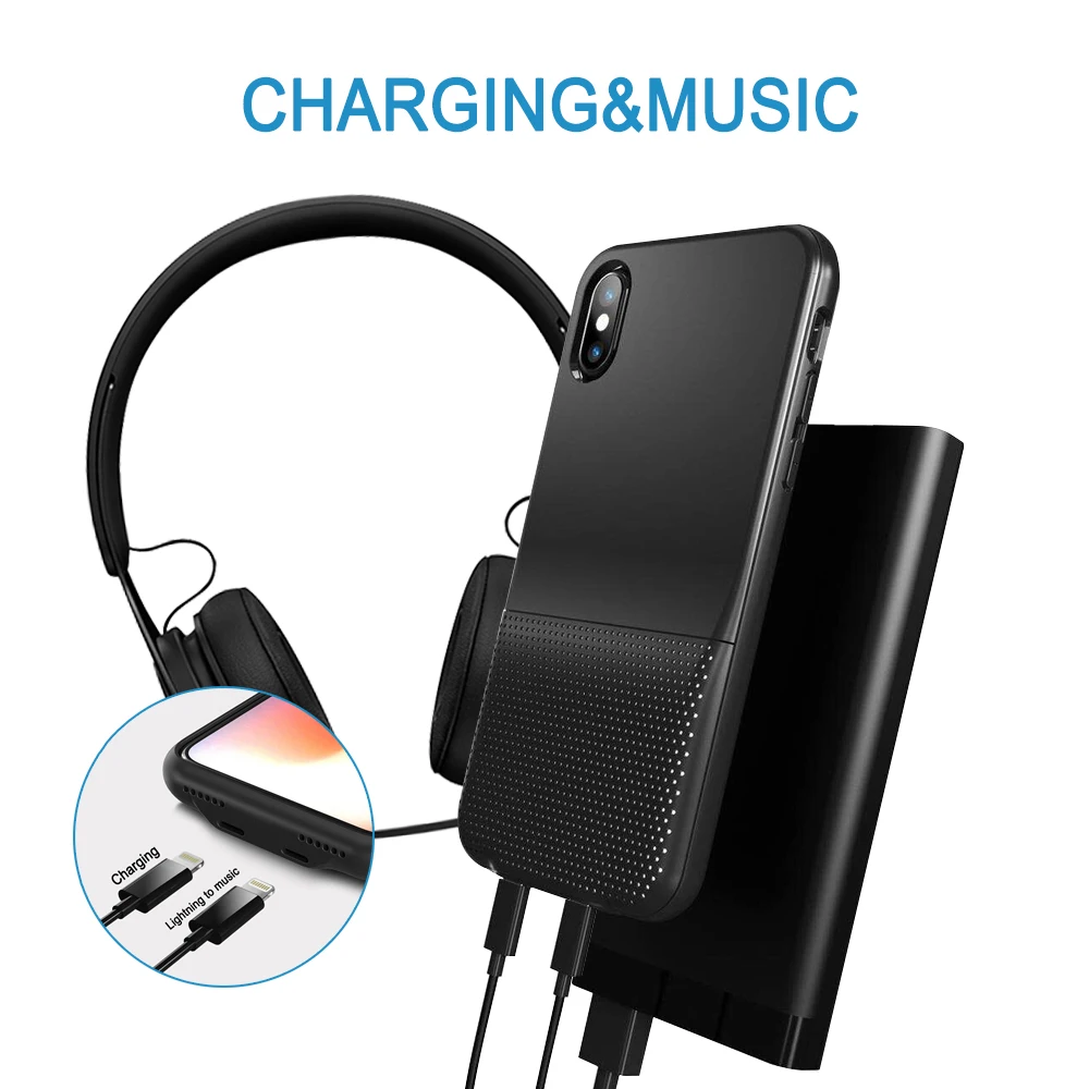 Чехол для зарядки с двумя разъемами Lightning и Audio iPhone X одновременная зарядка